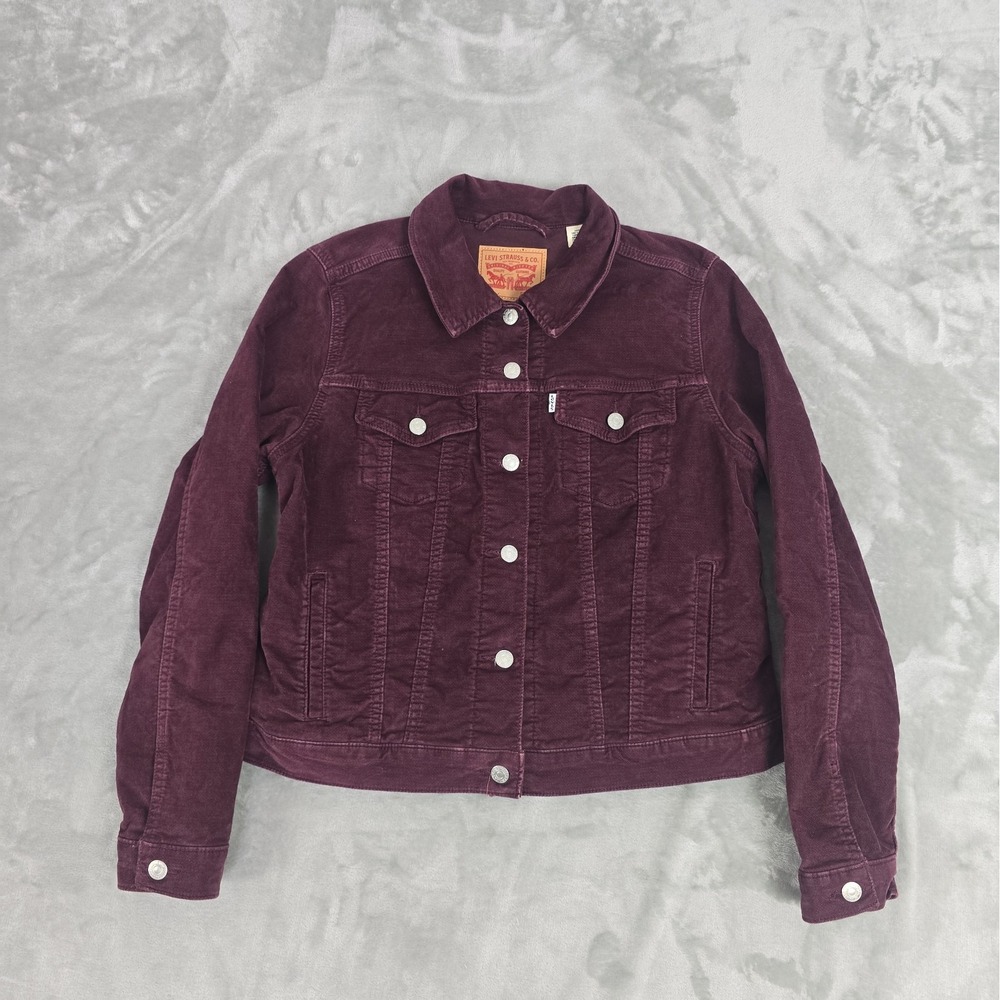 Levis Womens Corduroy Trucker Jacket XL Purple Burgundy Hipster Indie Boho